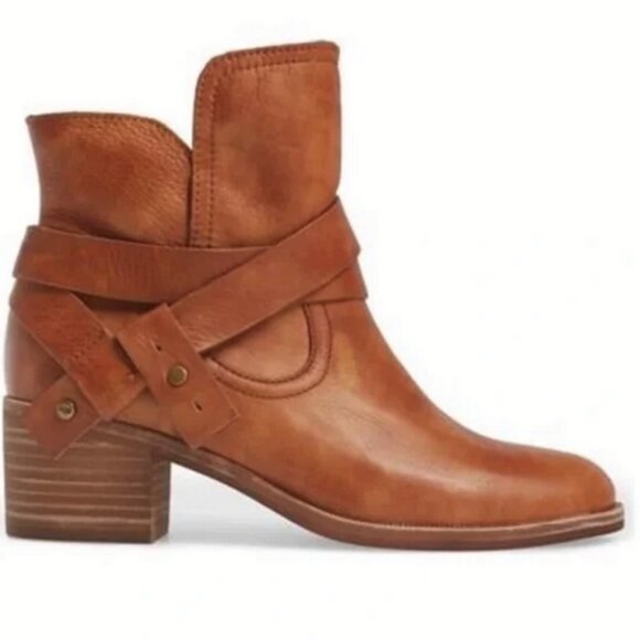 NEW UGG Elora Leather Ankle Boots (Size 6.5) Boho Biker Heeled Chestnut - Picture 1 of 7